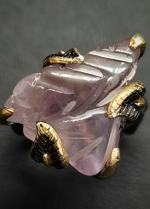 Кольцо серебряное женское с натуральным камнем розовым кварцем