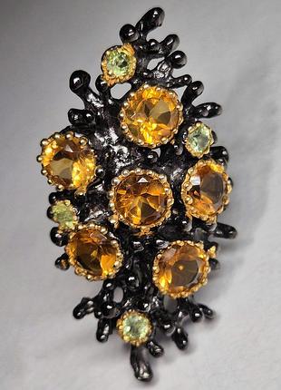 Кольцо серебряное женское с натуральными цитринами