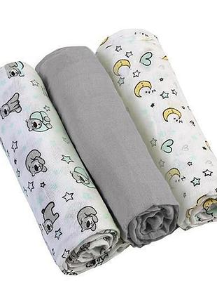 Пелюшки муслинові бавовняні (70х70 см) 3 шт. (сірий)