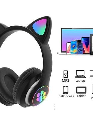 Беспроводные наушники с кошачьими ушками и rgb подсветкой cat vzv 23m. цвет: черный