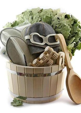 Подарочный набор для сауны и бани в большой коробке летчик из натуральных материалов – 12 предметов