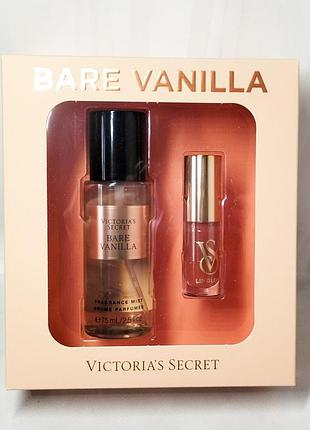Подарочный набор victoria's secret спрей для тела bare vanilla & блеск для губ peony.
