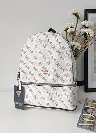 Кожаный городской ранец ручной клади для девушки гесс женский рюкзак guess из кожа формата а4 белый