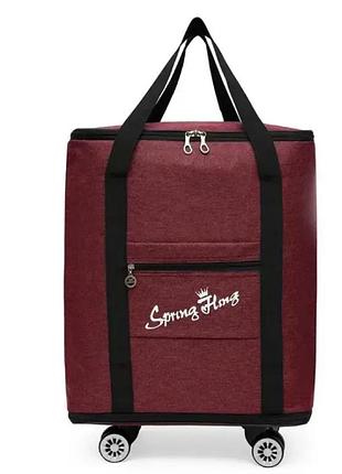 Дорожная сумка на колесах средняя с ручками непромокаемая бордовая 86 литров