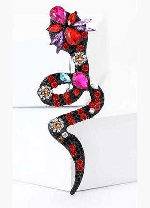 Брошь "змея" женская, брошь булавка, красная