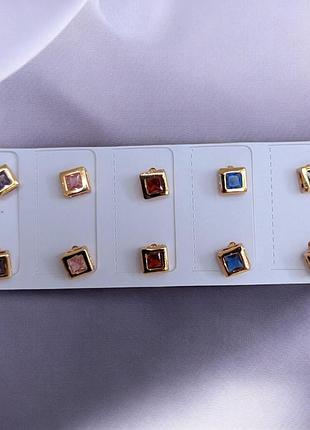 Маленькие сережки-гвоздики xuping сережки пуссеты медицинское золото квадратные с камушком ксюпинг 0.5*0.5 см