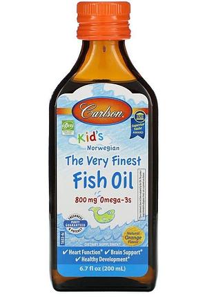 Рыбий жир для детей, fish oil, carlson, норвежский, апельсин, 200 мл