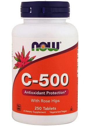 Вітамін с-500, vitamin c with rose hips, now foods, з плодами шипшини, 250 таблеток