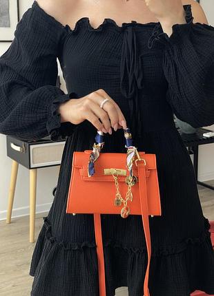 Жіноча шкіряна сумка hermes kelly з платтячком міська сумочка для дівчата гермес брендова класична для жінки жовтогарячий