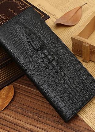 Мужской кожаный клатч кошелек крокодил черный, мужское портмоне натуральная кожа с крокодилом рептилия