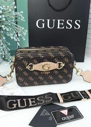Брендовая сумка для девушки через плече городская кросс боди кожаная guess женская маленькая сумочка из кожи гесс