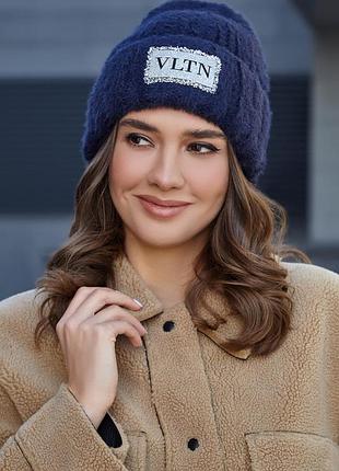 Пушистая шапка "клео" (4753) джинсовый