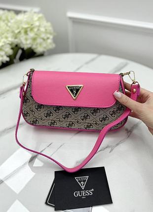 Брендова жіноча багетна сумка зі шкіри гесс сумка для дівчини через плече guess міська шкіряна сумочка багет рожевий
