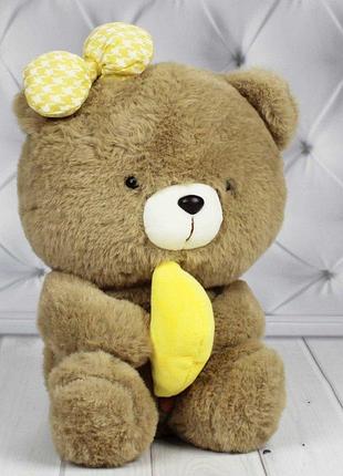 М'яка іграшка плюшевий ведмедик люк з бананом, коричневий, 28*18*14 см тм копіця (25476-2)