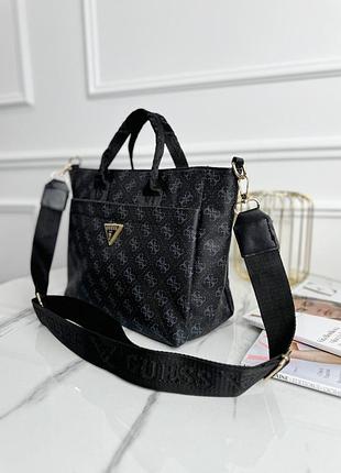 Брендовый женский шопер из кожи гесс черный городской кожаный шопер guess сумка для девушки через плечо