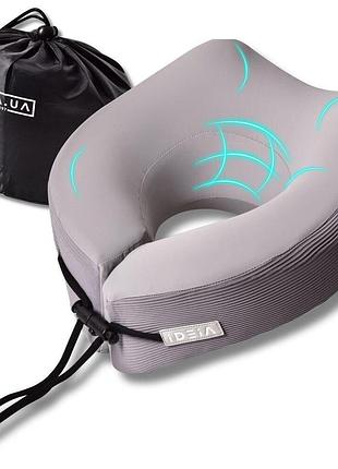 Подушка рогалик ортопедическая дорожная travel ideia 27х26х17 см с эффектом памяти и охлаждающим трикотажем