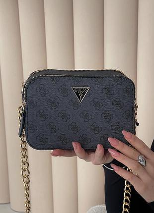 Городская кросс боди кожаная guess брендовая сумка для девушки через плече женская маленькая сумочка из кожи гесс темно-серый