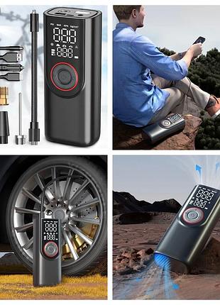Цифровой ручной компрессор atj-9566 c led-освещением портативный автокомпрессор с точным lcd-дисплеем