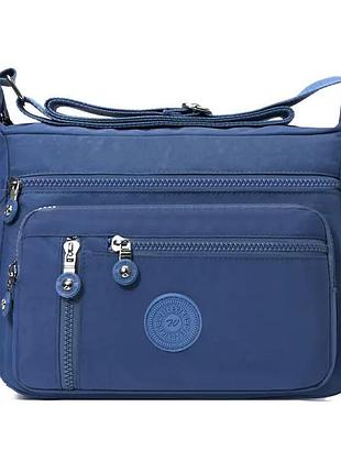 Женская нейлоновая сумка синяя с плечевым ремнем
