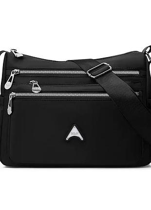 Женская черная сумка нейлоновая на плечо