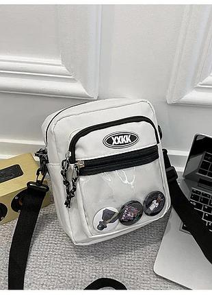 Стильная прозрачная сумка через плечо в корейском стиле, белая, 17×21×6 см, с 3 значками