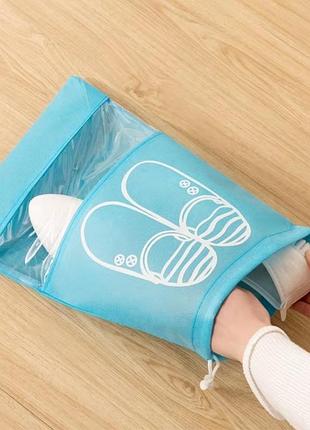 Сумка для обуви на завязках с окошком синяя 41х31см