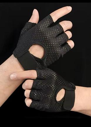 Рукавички для фітнесу, велосипеда, тренажерного залу, атлетика чорні розмір m