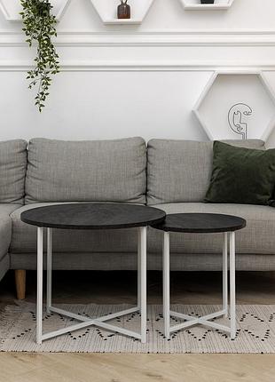 Прикроватный столик чайный из дсп размер m+s лофт, столик кофейний приставной стильный белый угольный камень