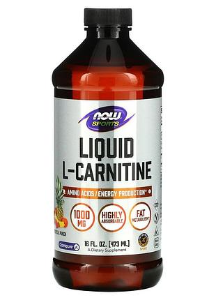 L-карнитин, l-carnitine, now foods, sports, жидкий, тропический пунш, 1000 мг, 473 мл