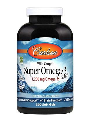 Омега-3, риб'ячий жир, super omega-3 gems, carlson, 600 мг, 300 капсул