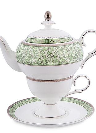 Чайный фарфоровый набор из блюдца, чашки и чайника pavone 3 предмета 1451442