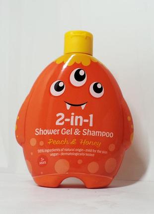 Детский шампунь и гель для душу 2 в1 персик и мед 350 мл