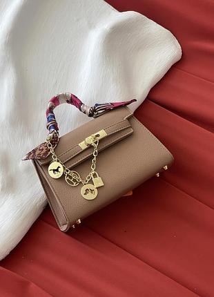 Жіноча шкіряна сумка hermes kelly з хустинкою міська сумочка для дівчини гермес брендова класична для жінки