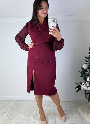 Жіноча нарядна сукня міді з баскою та розміром спереду | 2248