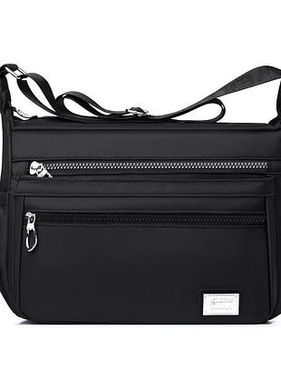 Женская нейлоновая сумка черная с плечевым ремнем