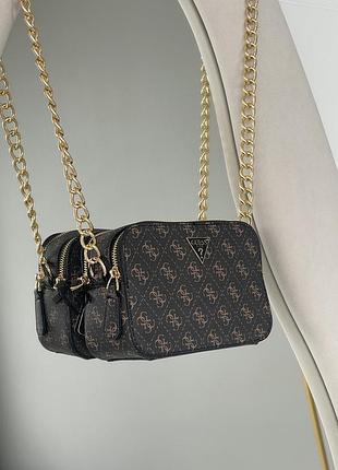 Городская кросс боди кожаная guess брендовая сумка для девушки через плече женская маленькая сумочка из кожи гесс коричневый