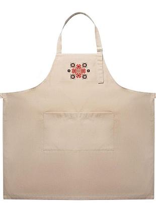 Фартук универсальный с этно вышивкой и карманом, водоотталкивающий, хлопок, большой размер, для женщин и мужчин беж