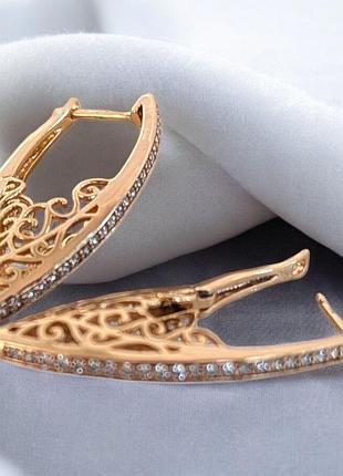 Сережки- конго xuping медицинское золото с камушками ксюпинг 2.5*0.5 см циганські