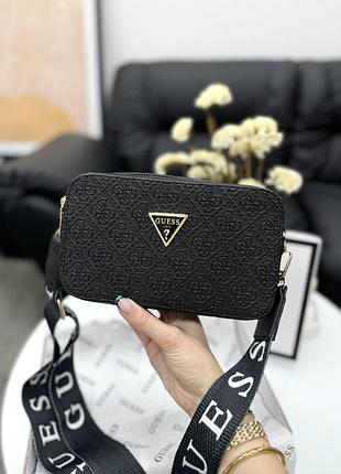 Городская кросс боди кожаная guess черная брендовая сумка для девушки через плече женская маленькая сумочка из кожи гесс