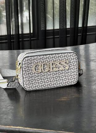 Городская кросс боди кожаная guess белая брендовая сумка для девушки через плече женская маленькая сумочка из кожи гесс