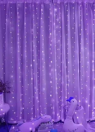 Гирлянда штора нить росса, питание от usb. 3x3 (300 led usb) фиолет
