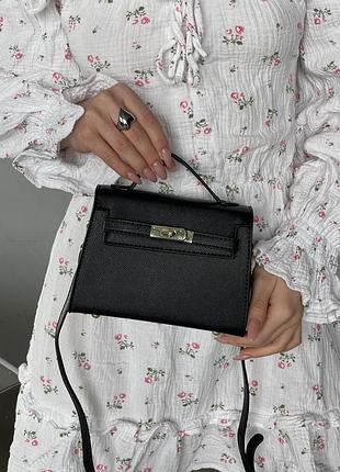 Жіноча шкіряна сумка hermes kelly міська сумочка для дівчата гермес брендова класична для жінок чорний