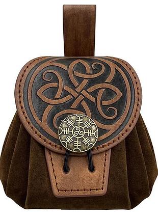 Поясная сумка в стиле стимпанк «кельтский орнамент» со щитом ужаса , коричневая кожаная сумка для косплея и фестивалей