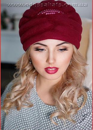 Зимний чёрный берет чалма из фетра польша