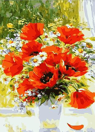 Картина по номерам букет полевых цветов на подоконнике 40 х 50 strateg va1628
