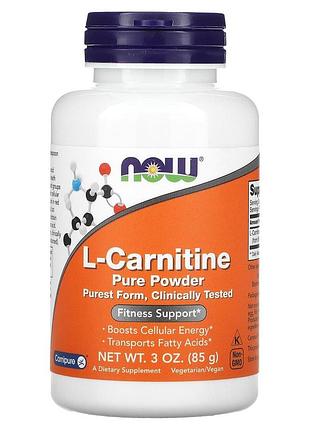 L-карнитин, l-carnitine, now foods, чистый порошок, 85 г