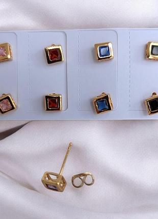 Маленькие сережки-гвоздики xuping сережки пуссеты медицинское золото квадратные с камушком ксюпинг 0.5*0.5 см