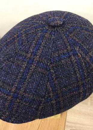 Кепка шерстяная мужская англия шерсть 24/5 теплая восьмиклинка синяя comfort heads осень зима флис уши 60