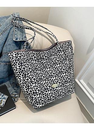 Текстильная женская сумка с леопардовым принтом, шоппер с длинными ручками через плече