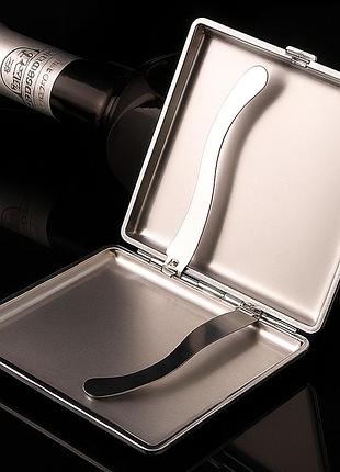 Кожаный квадратный кейс вмещает до 20 шт для хранения мужской аксессуар футляр порсигаром гладкий черный